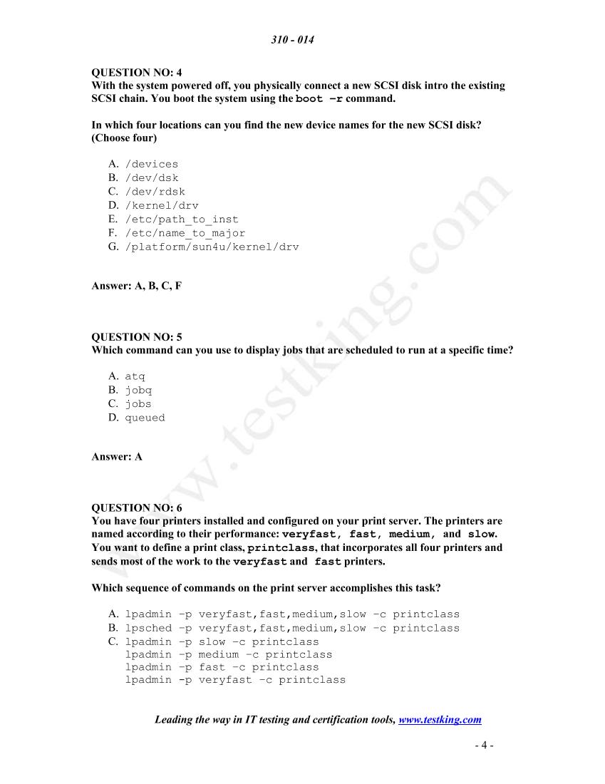 Testking - 310-014 Sun SCSA Solaris 9 System Administration I Edt4.2-电子书-第4页