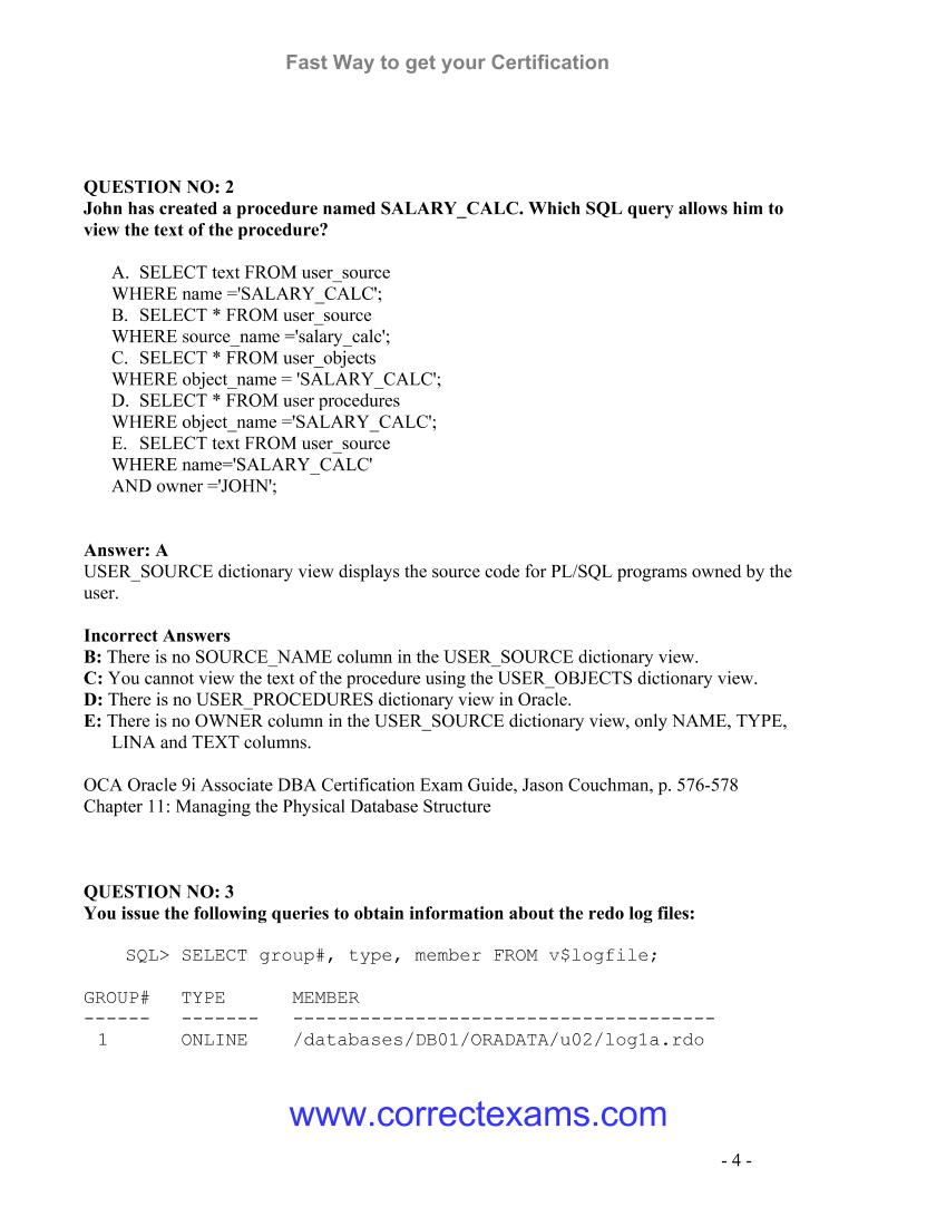 CorrectExams Oracle 1Z0-031 Exam Study Guide v1-2003-电子书-第4页