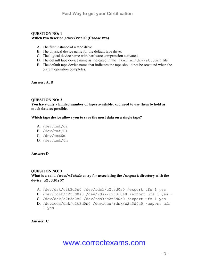 Sun SCSA 310-014 Solaris 9 Admin I Exam Q&A v6.0 CorrectExams-电子书-第3页