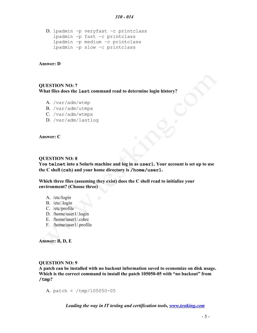 Testking - 310-014 Sun SCSA Solaris 9 System Administration I Edt4.2-电子书-第5页