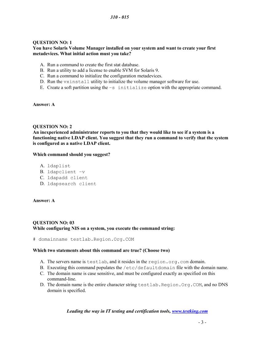 Testking 310-015 - Solaris 9 - Sun Cert. Syst. Adm. part II v1-电子书-第3页