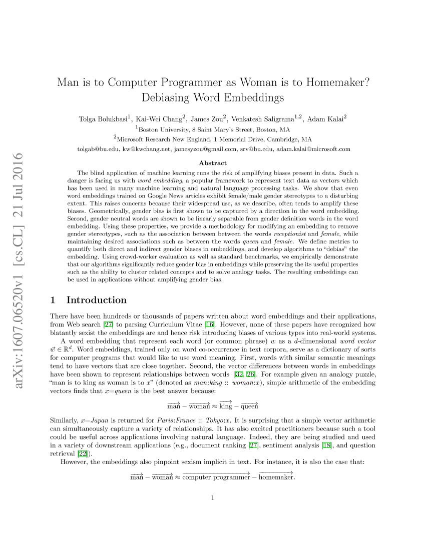 Bolukbasi 等。 - Man is to Computer Programmer as Woman is to Homem-电子书-第2页