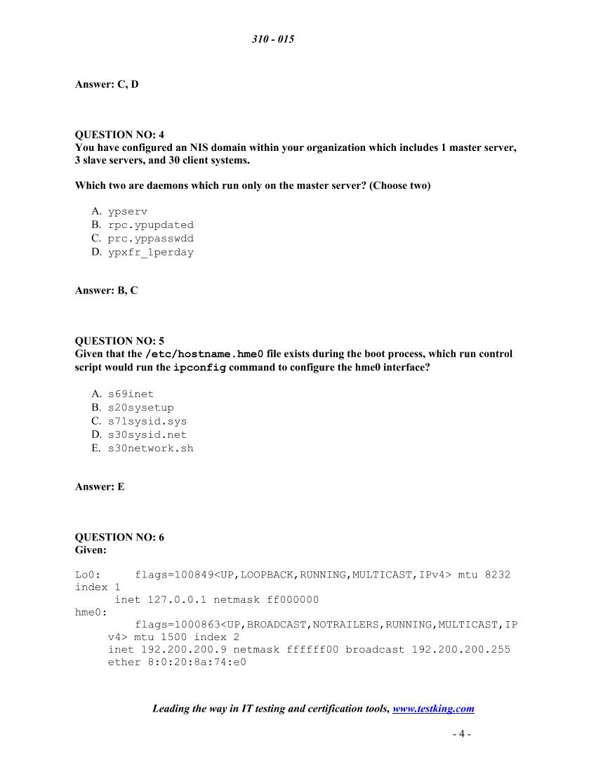 Testking 310-015 - Solaris 9 - Sun Cert. Syst. Adm. part II v1-电子书-第4页