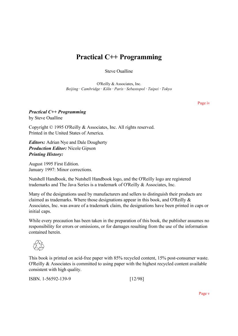 O'Reilly - Practical C++ Programming-电子书-第1页