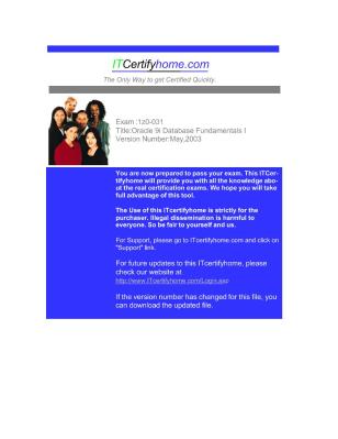 ITCertify - Oracle 9i 1Z0-031 Database Fundamentals I v15[1][1].0