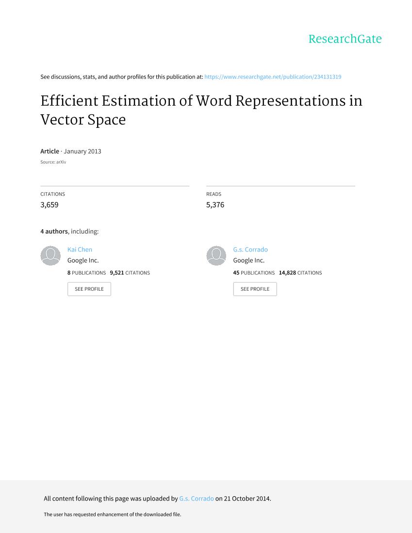 Mikolov 等。 - 2013 - Efficient Estimation of Word Representations in Ve-电子书-第1页