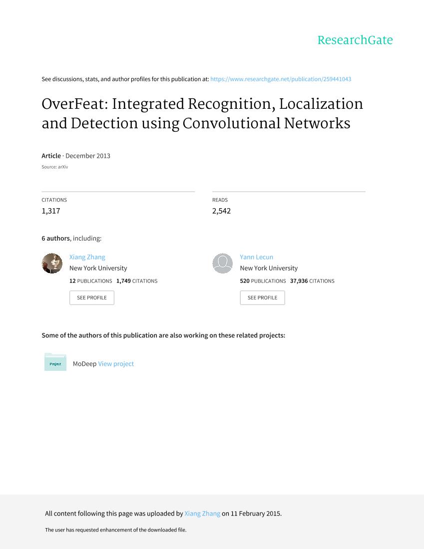 Sermanet 等。 - 2013 - Overfeat Integrated recognition, localization and-电子书-第1页