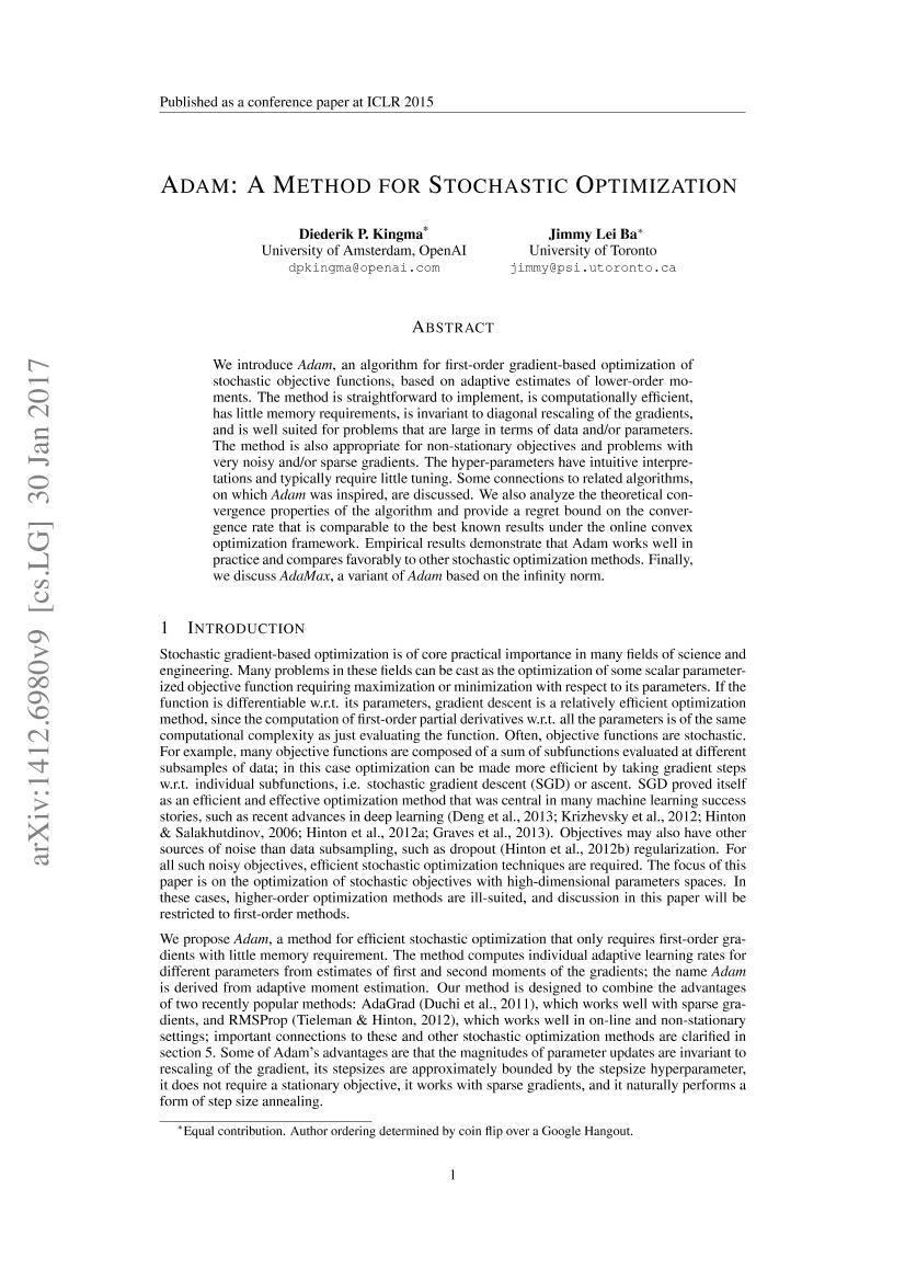 Kingma 和 Ba - 2014 - Adam A Method for Stochastic Optimization-电子书-第1页