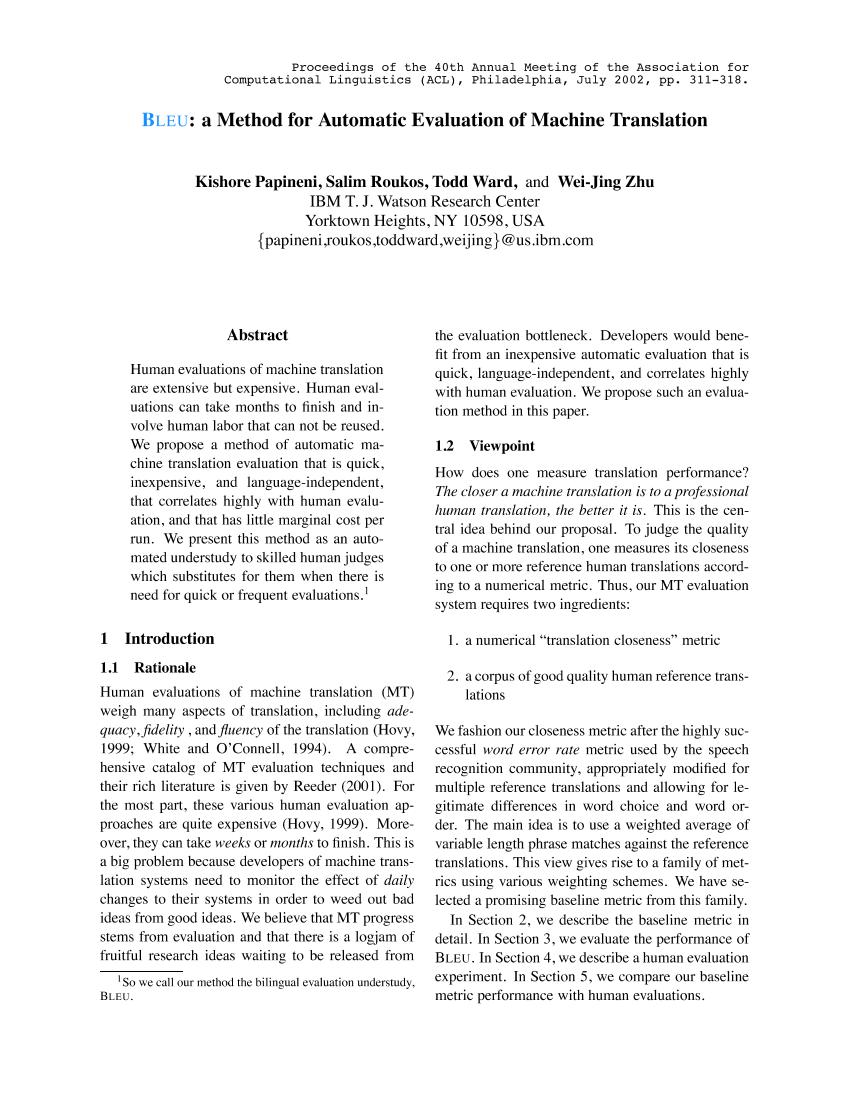 Papineni 等。 - 2001 - BLEU a method for automatic evaluation of machine-电子书-第2页