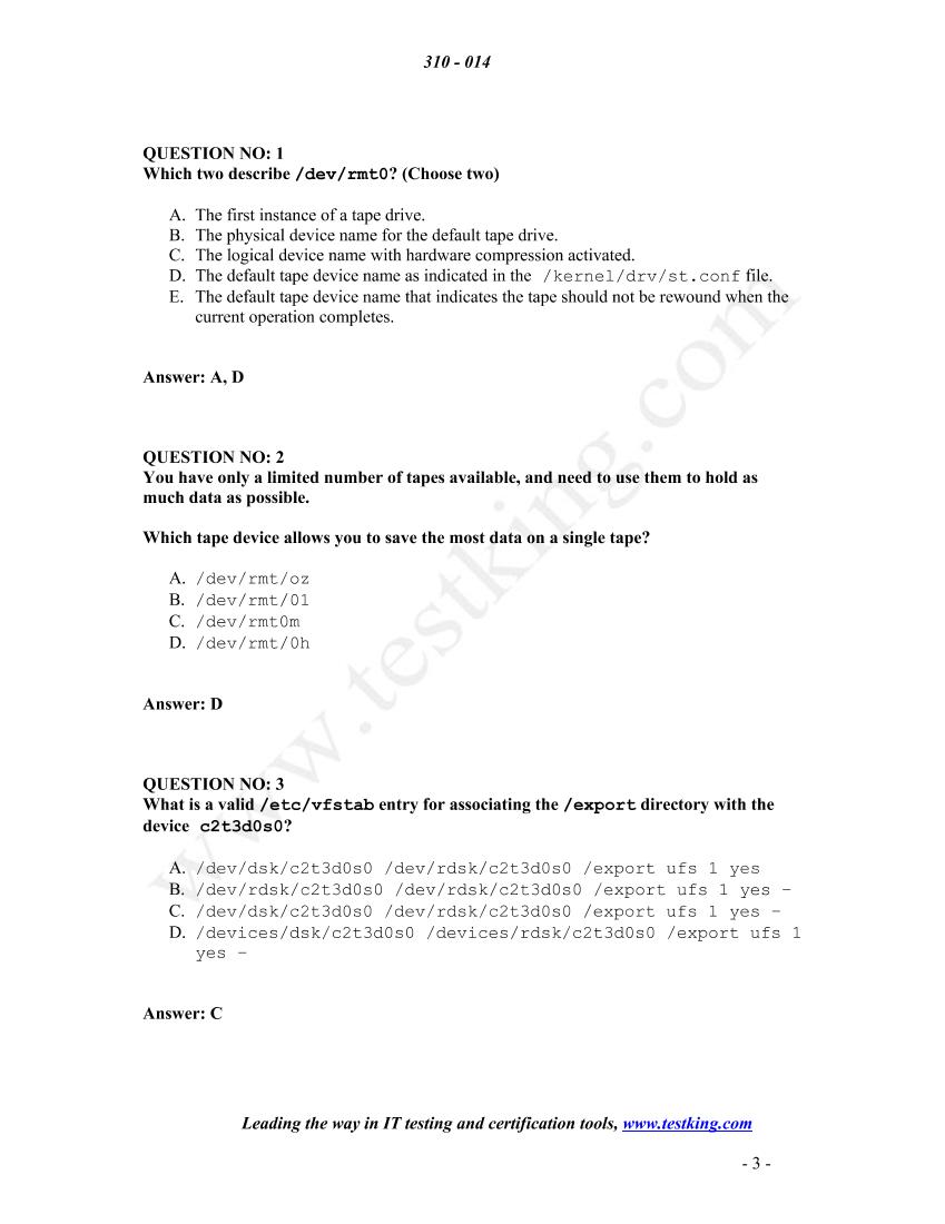 Testking - 310-014 Sun SCSA Solaris 9 System Administration I Edt4.2-电子书-第3页