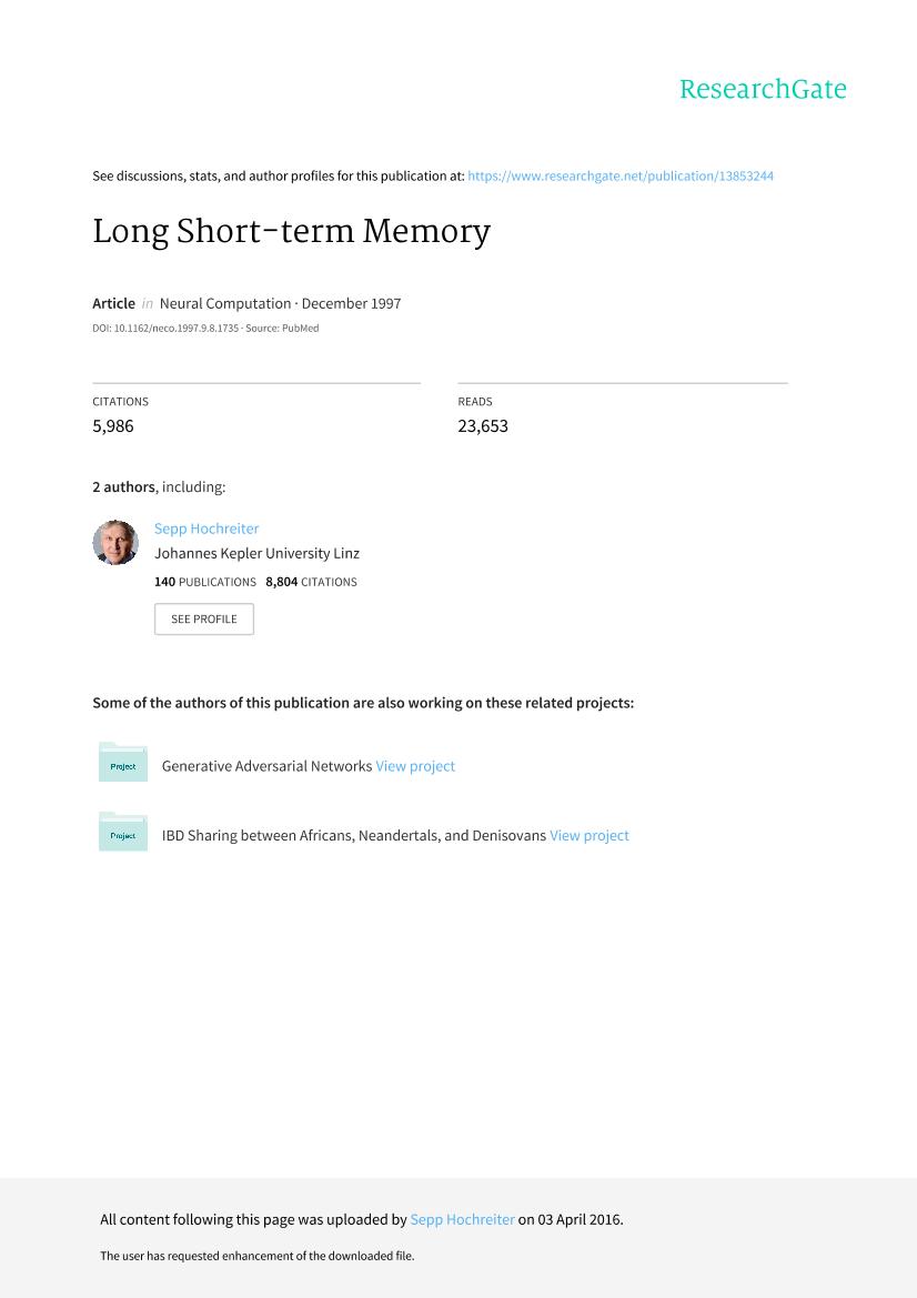 Hochreiter 和 Schmidhuber - 1997 - Long Short-Term Memory-电子书-第1页