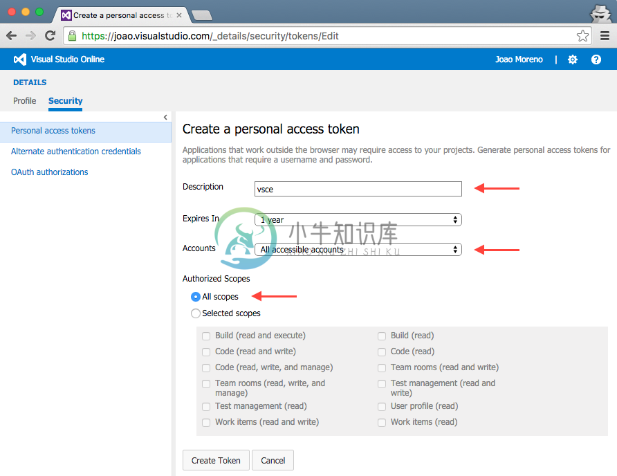 Personal access token details