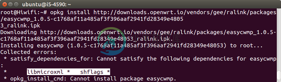 opkg install easycwmp error: depend shflags