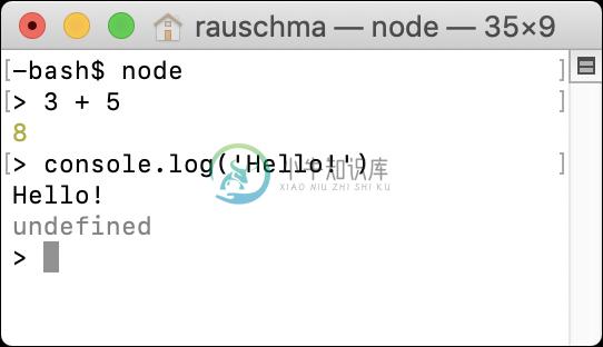 Figure 4: Starting and using the Node.js REPL (interactive command line).