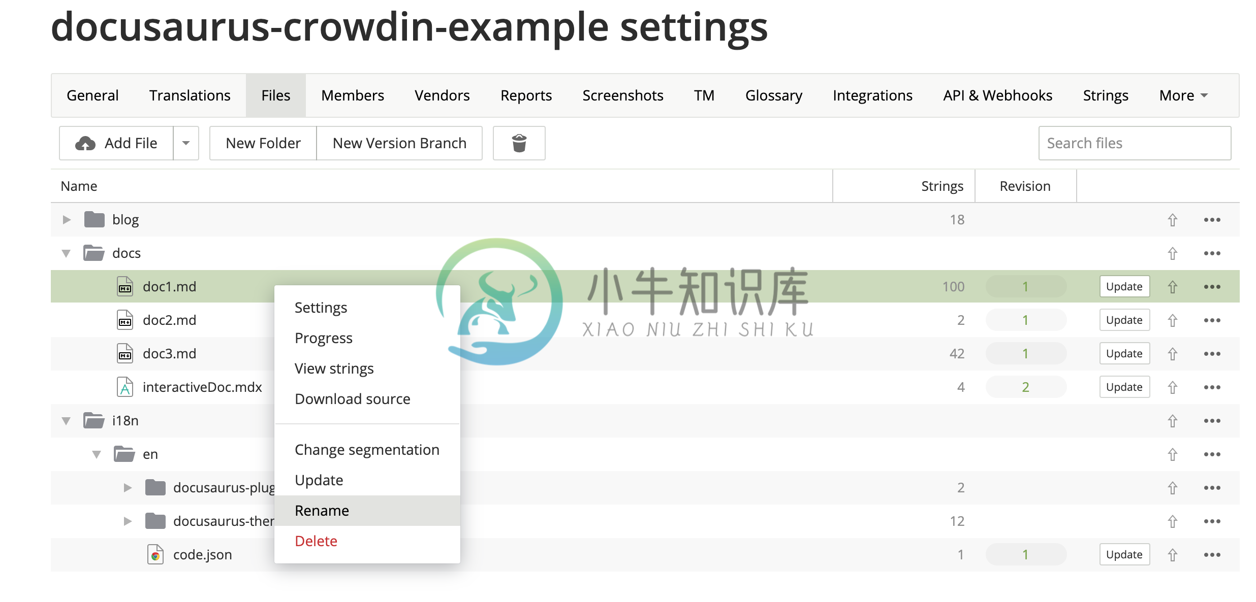 Crowdin UI: renaming a file