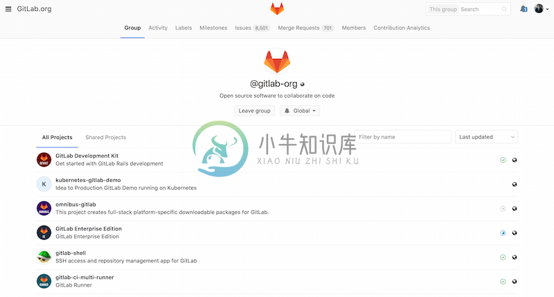 GitLab 组管理界面。