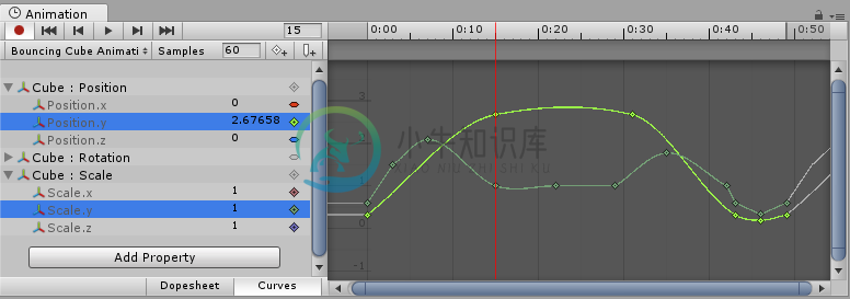 When multiple properties are selected, their curves are shown overlaid together in the Curves Editor