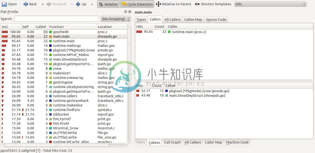 使用kcachegrind工具查看概要数据