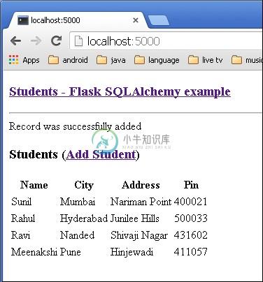 Flask SQLAlchemy示例输出