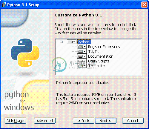 [Python 安装程序: 定制 Python 3.1]