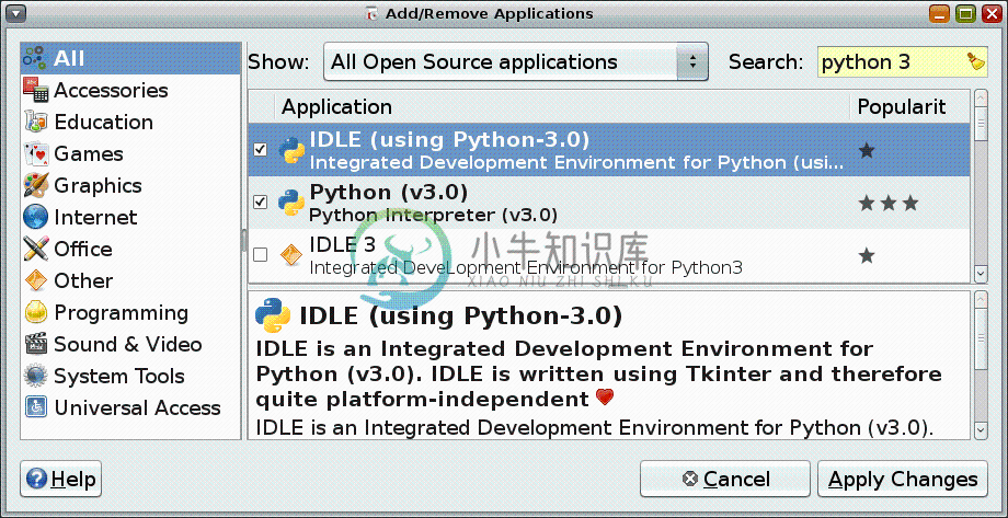 [增加／删除：为 Python 3.0 安装包选择 IDLE]