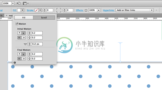 在“填充”菜单的“滚动”选项卡中设置“移动”选项。