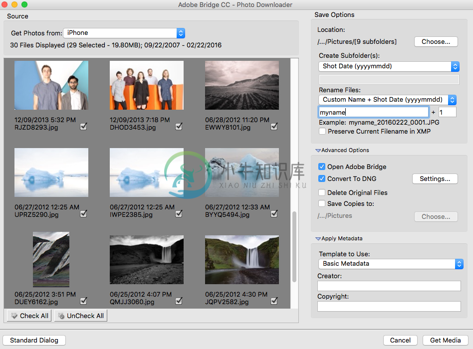 Adobe Bridge - Photo Downloader（“高级对话框”）