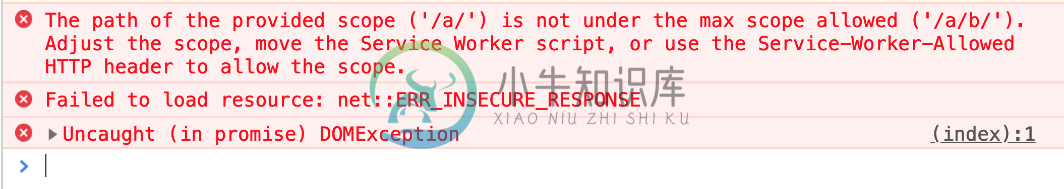 Service Worker 作用域报错信息