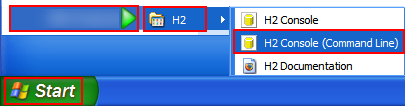 Screenshot: start H2 Console