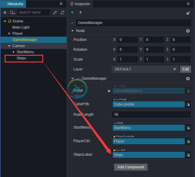 steps label to game manager