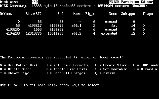 典型的尚未编辑前的 Fdisk 分区表