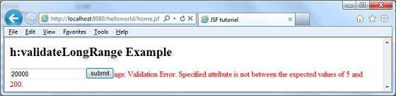 JSF f:validateLongRange