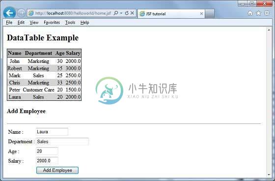 JSF将数据添加到datatable1