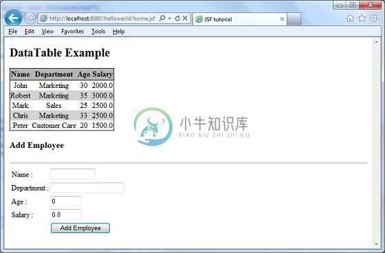 JSF将数据添加到datatable