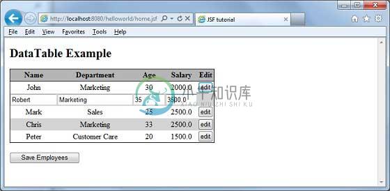 JSF编辑datatable1的数据