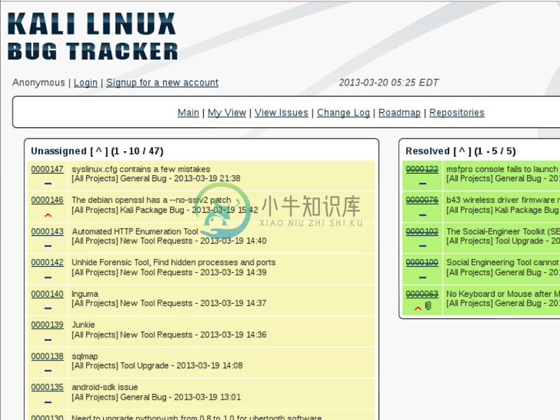 Kali Bug Tracker Signup