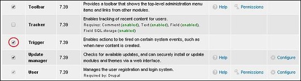 Drupal触发器和动作