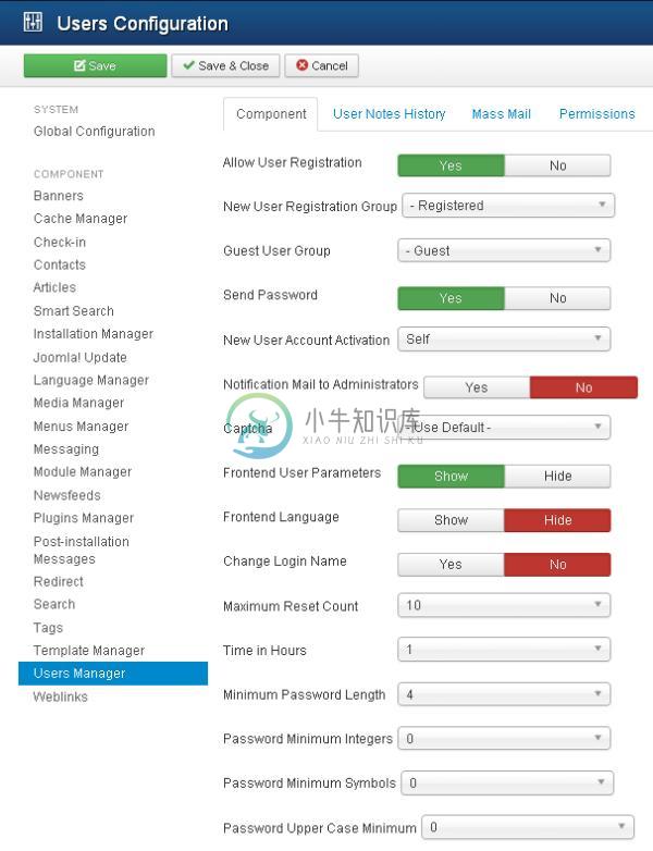 Joomla用户设置