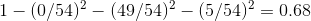 1-(0/54)2-(49/54)2-(5/54)^2=0.68