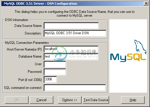 MySQL ODBC DSN Configuration Dialog