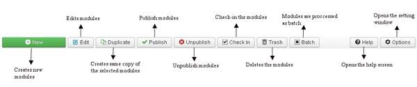 joomla模块管理器工具栏