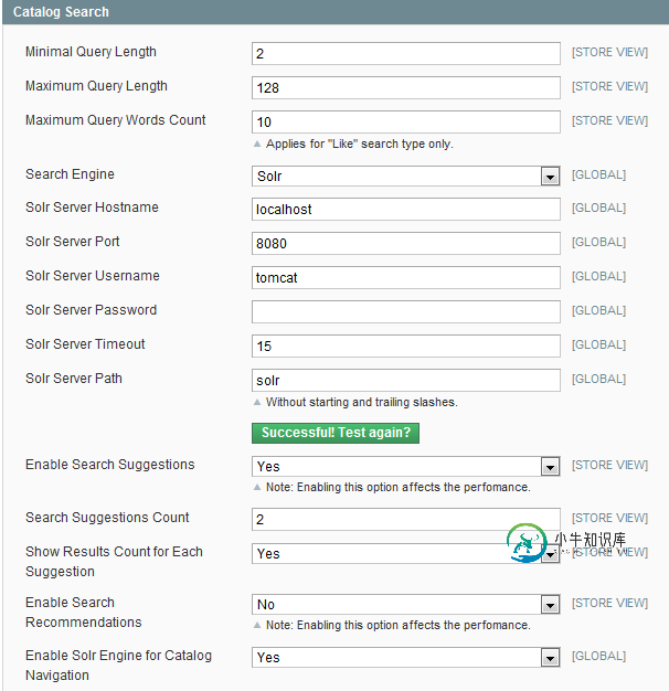 Magento Search Configuration Panel