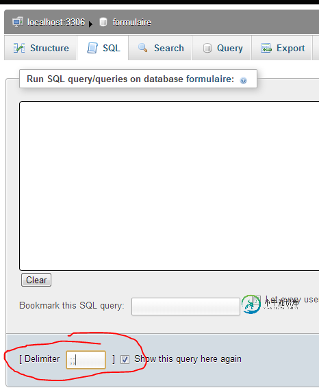 phpMyAdmin
Delimiter field