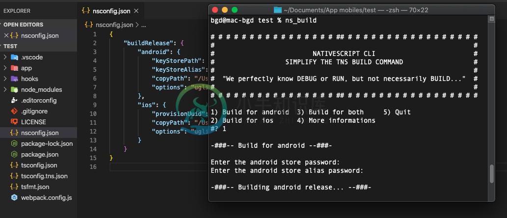 Screenshot of NativeScript Build Release utility