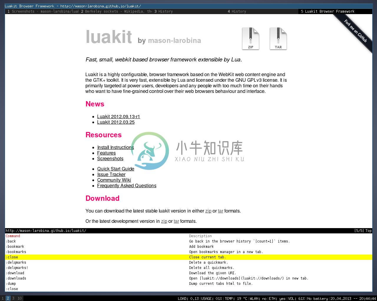 Luakit homepage