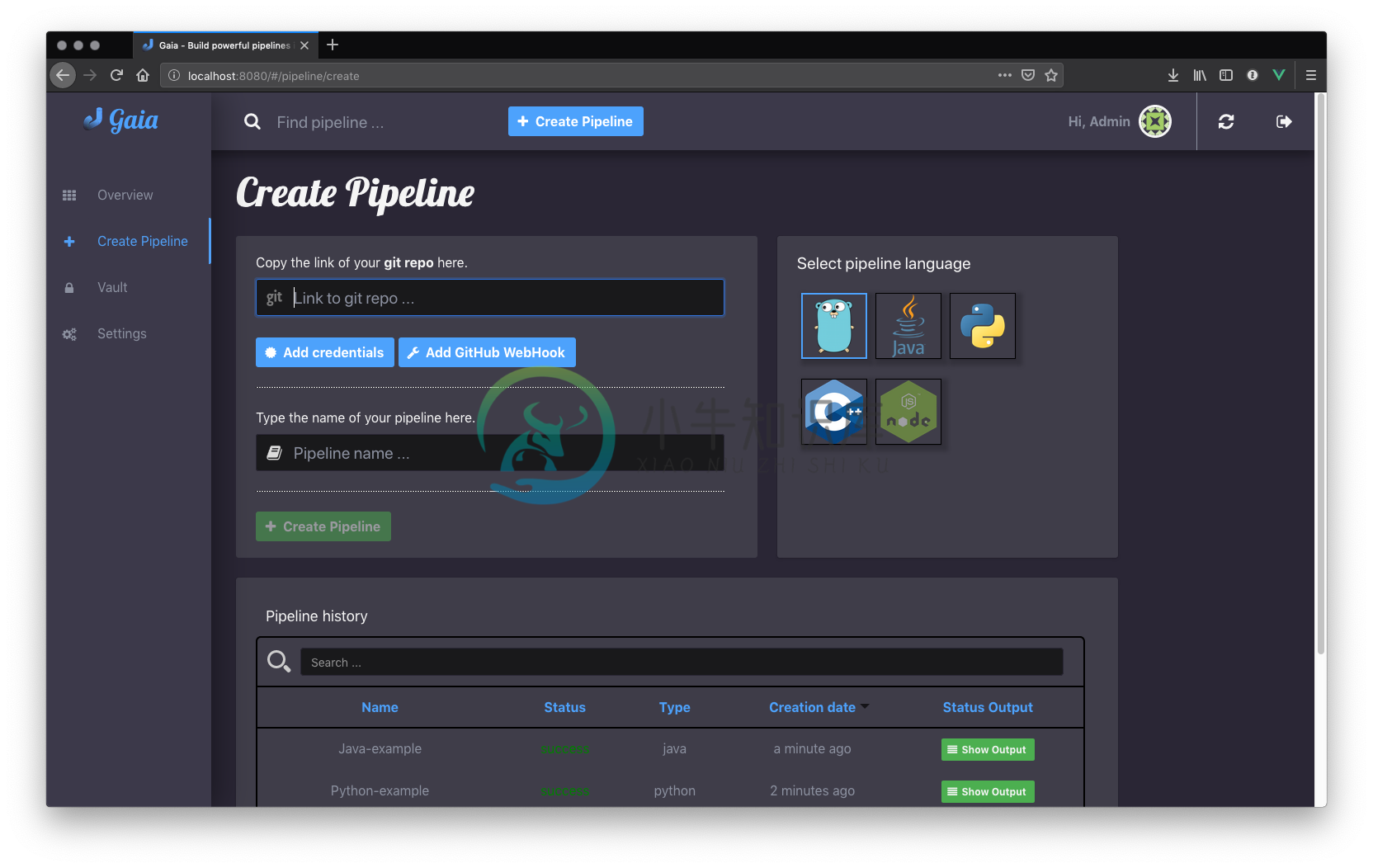 gaia create pipeline screenshot