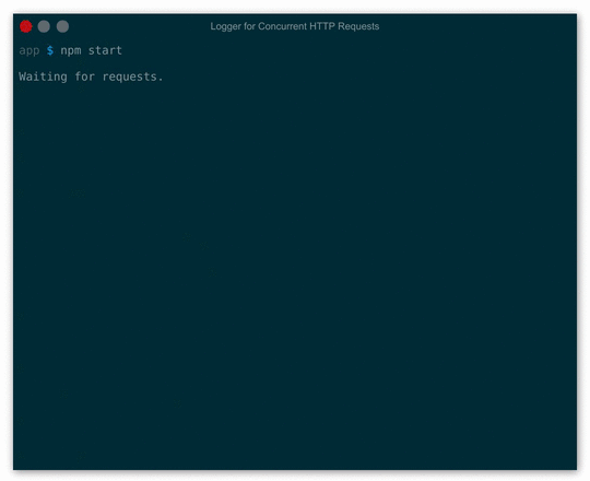 HTTP logs in a terminal, visualizing server status codes, response times, debug information and errors for concurrent requests