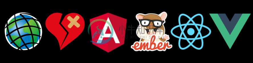 ArcGIS logo, mended broken heart, Angular logo, Ember logo, React logo, Vue logo