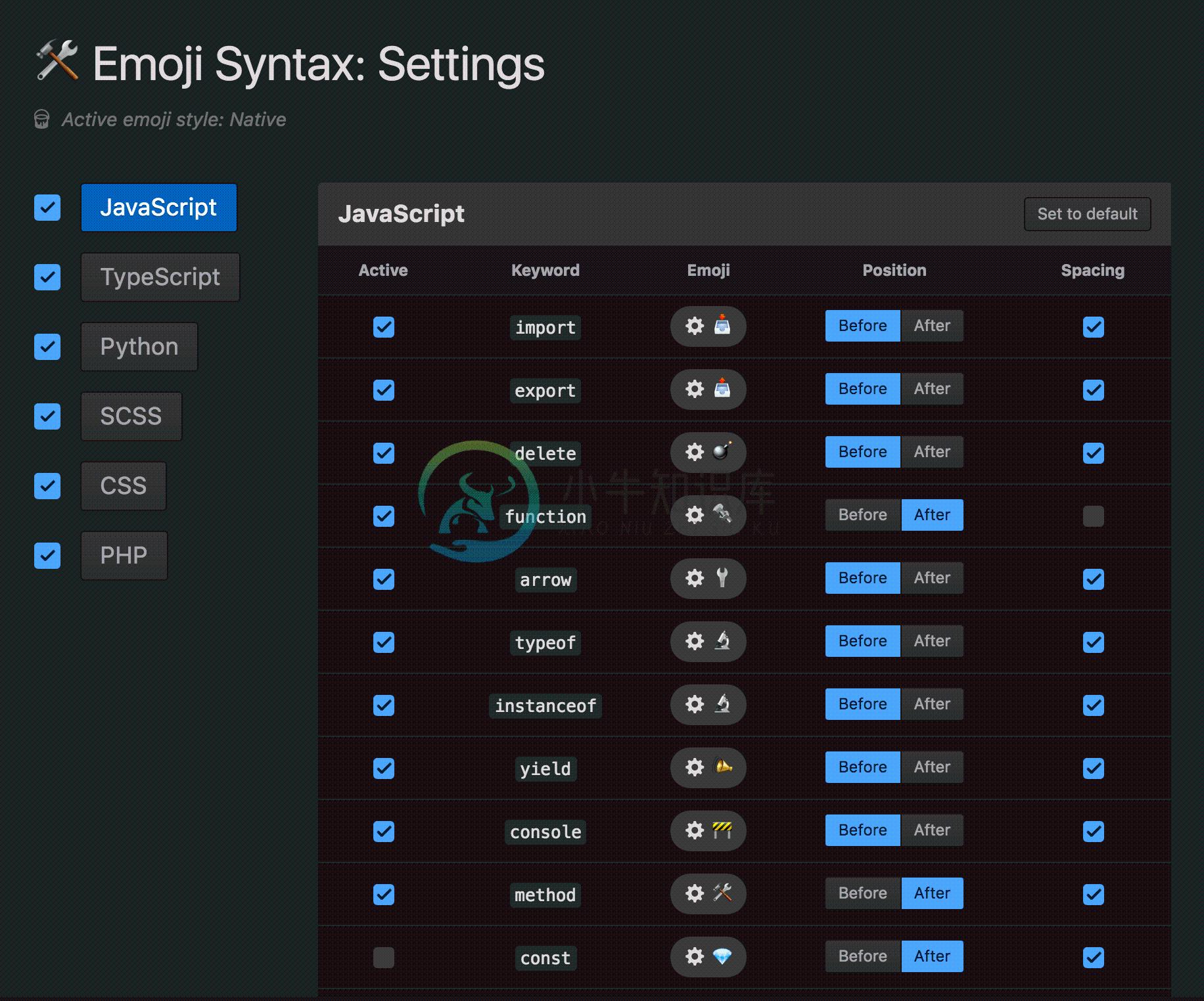 Emoji Settings Page