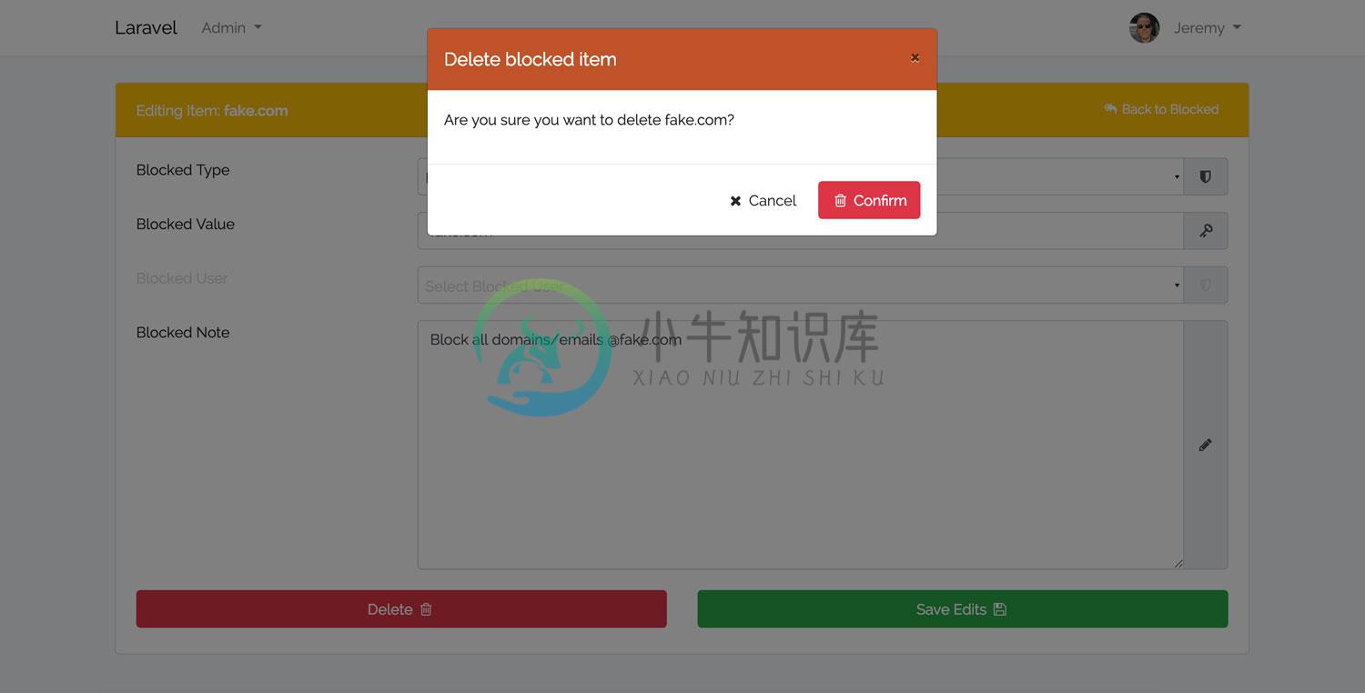 Laravel Blocker Delete Modal